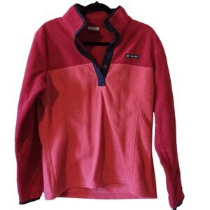 Pink with Periwinkle Trim Columbia Fleece Pull-Over with Snaps, Size Medium